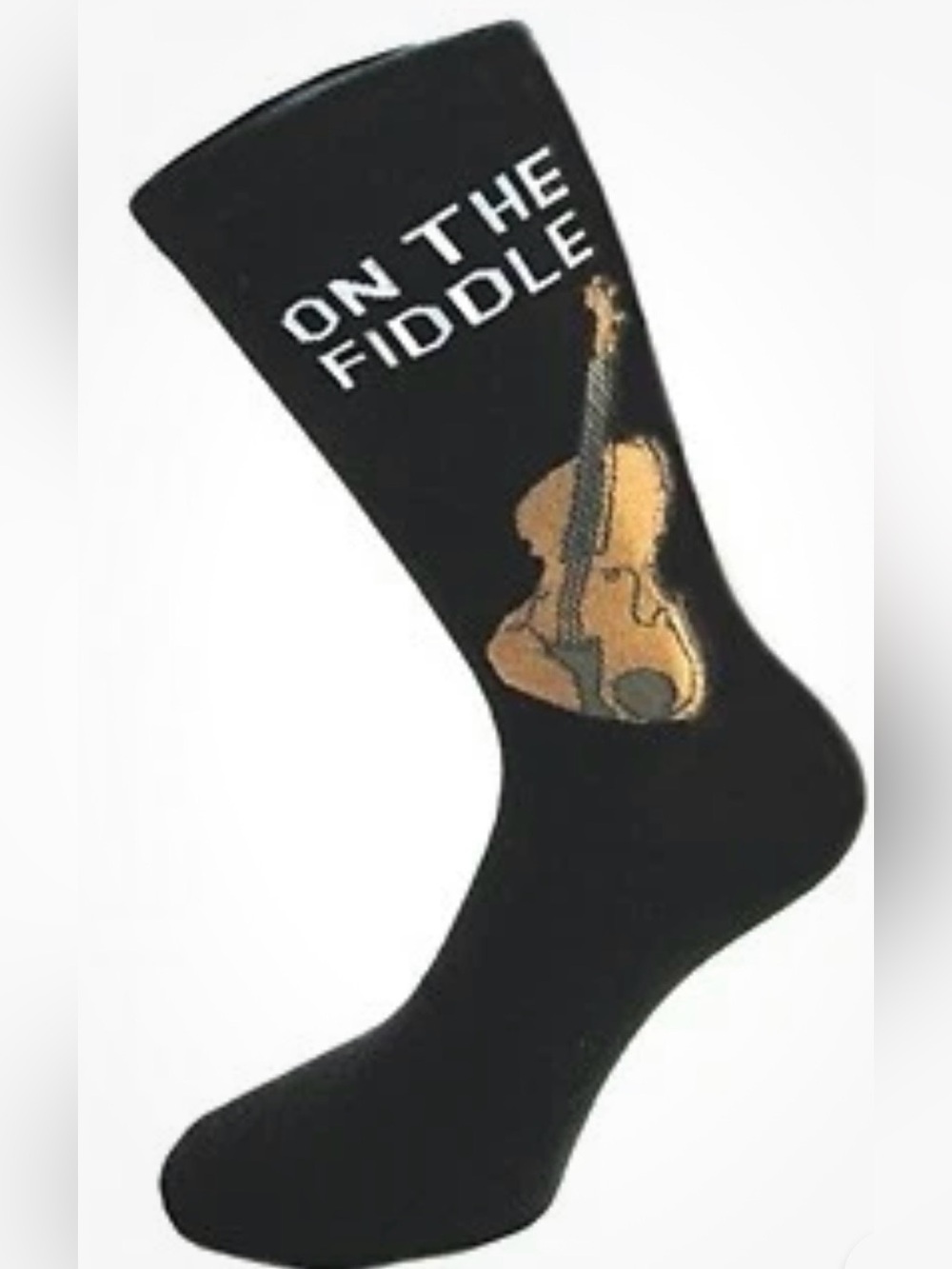 The Music Gifts Company Men’s “On The Fiddle” Black Cotton Blend Socks NWT OS